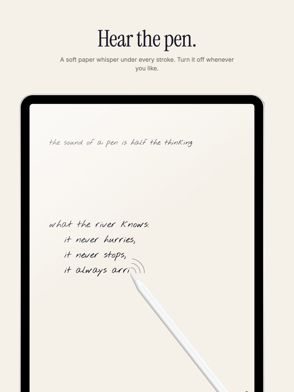 Hear the pen — an Apple Pencil writing with soft sound marks