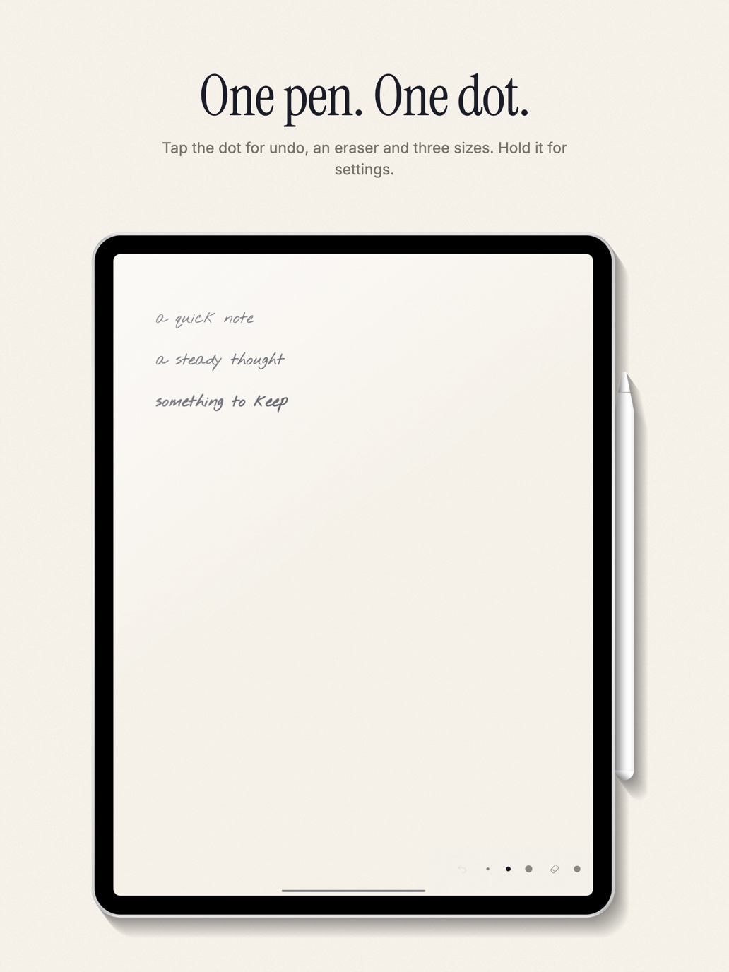One pen, one dot — the tool strip open beside the dot