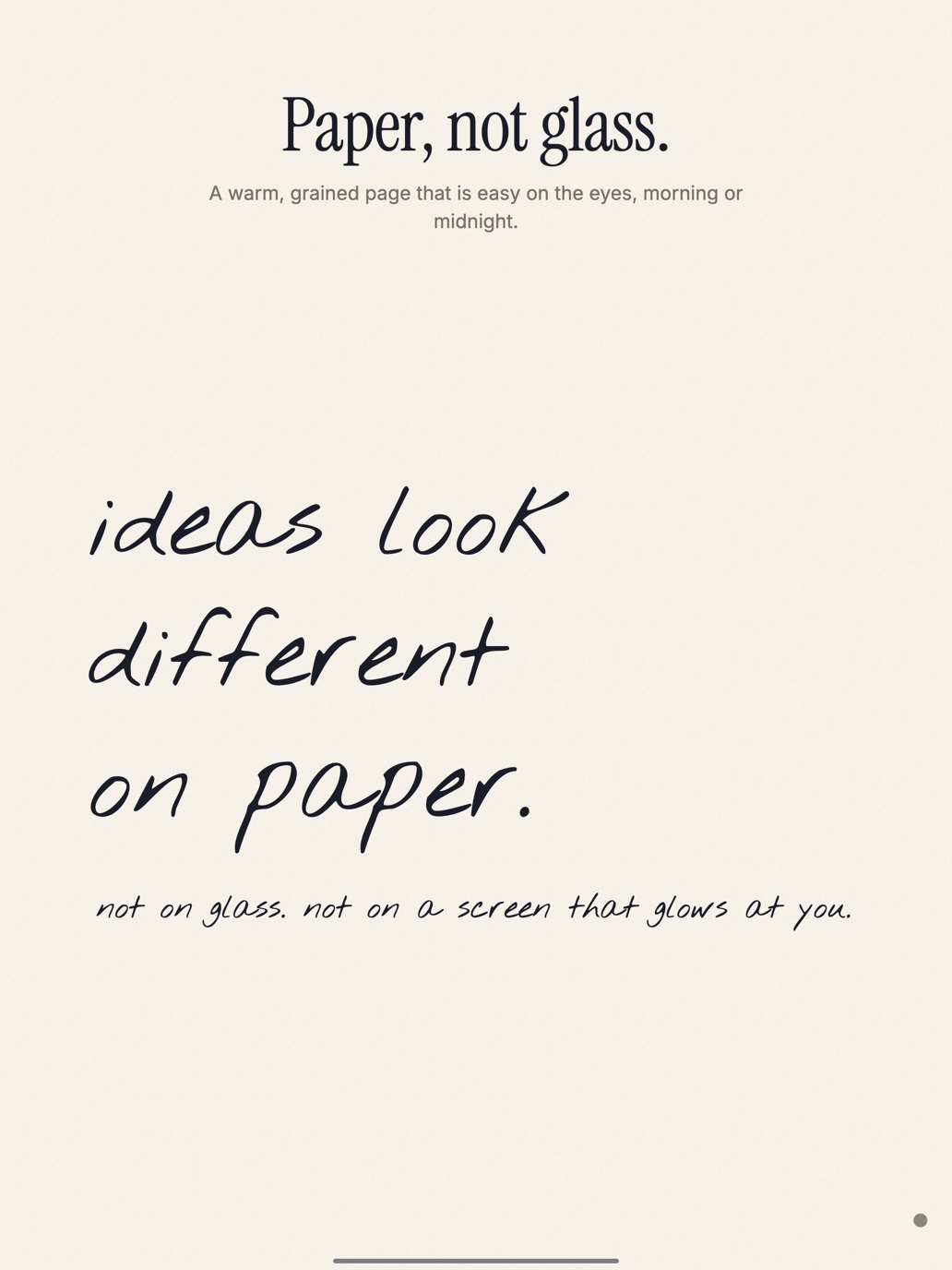 Paper, not glass — large handwriting on Skryf's grained page
