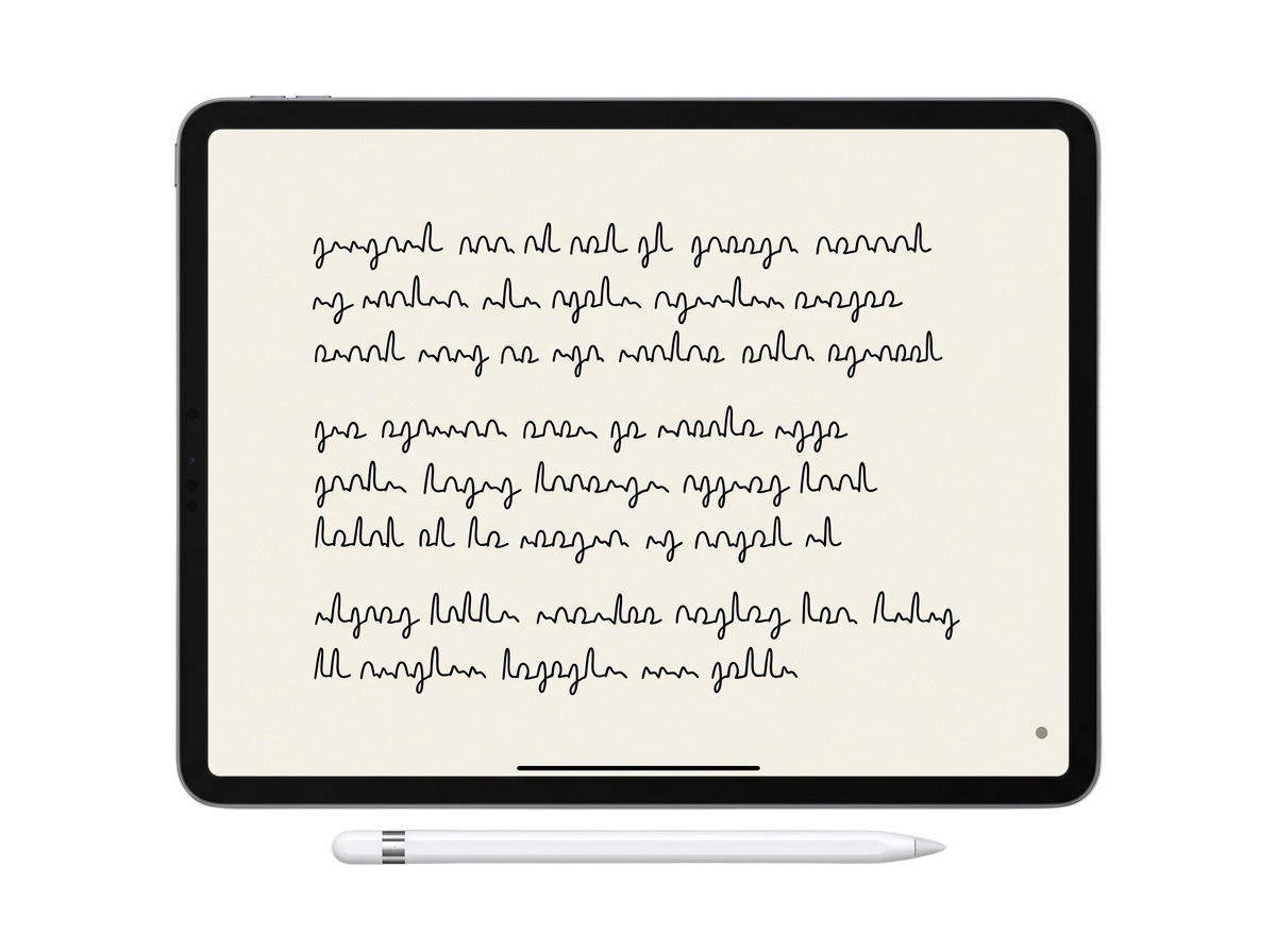 Skryf on an iPad with an Apple Pencil: a blank paper page filled with handwriting